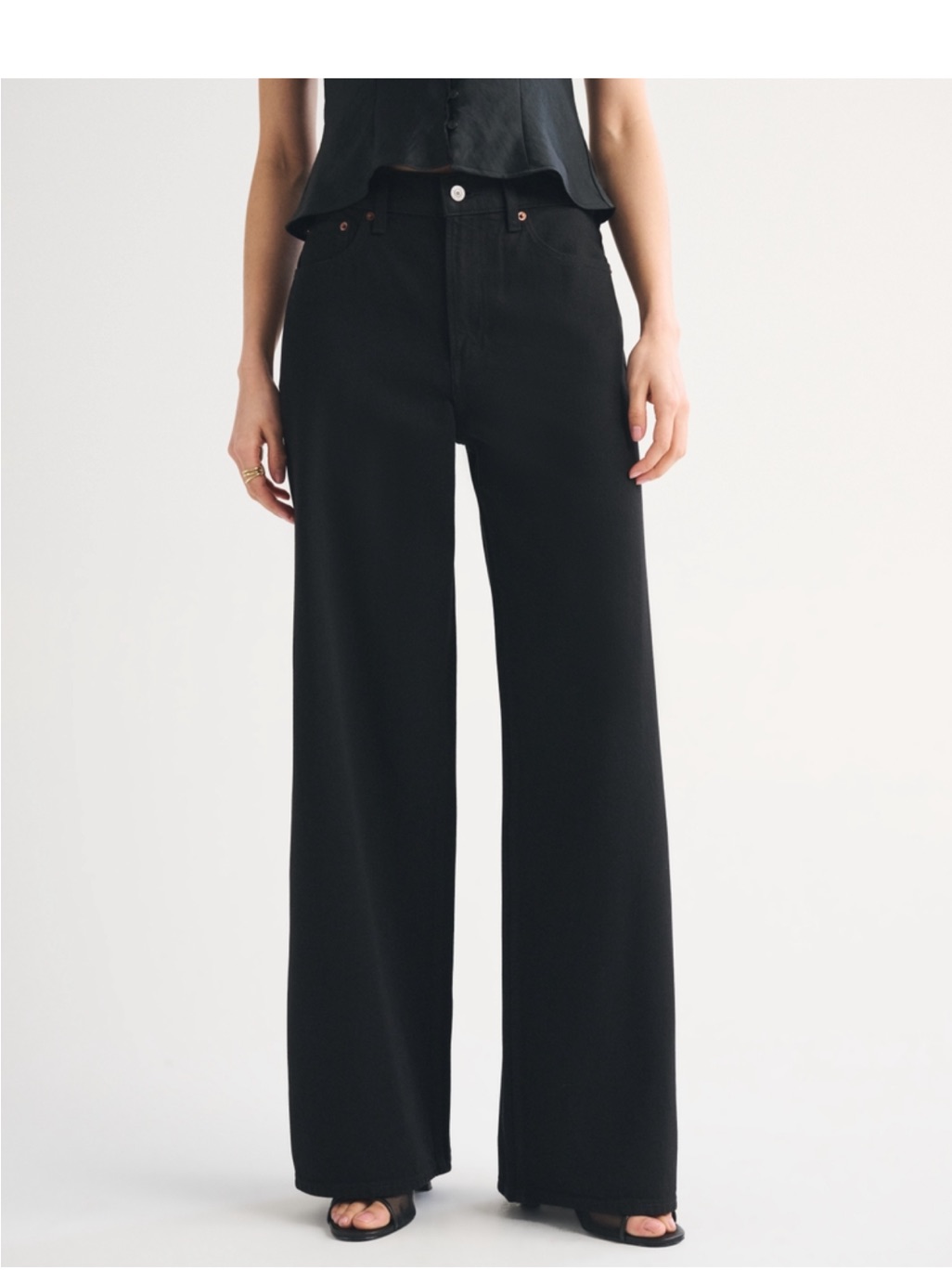 Abercrombie & Fitch Black High-Rise Wide-Leg Jeans - 26 Short